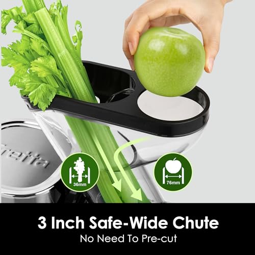Fretta Cold Press Juicer, Slow Masticating Juicer Machines with 3‘’ Wide Feed Chute, Easy Clean Juice Extractor, 200W Powerful Motor, High Juice Yield, BPA Free, Durable Stainless Steel Housing by Fretta - Image 5