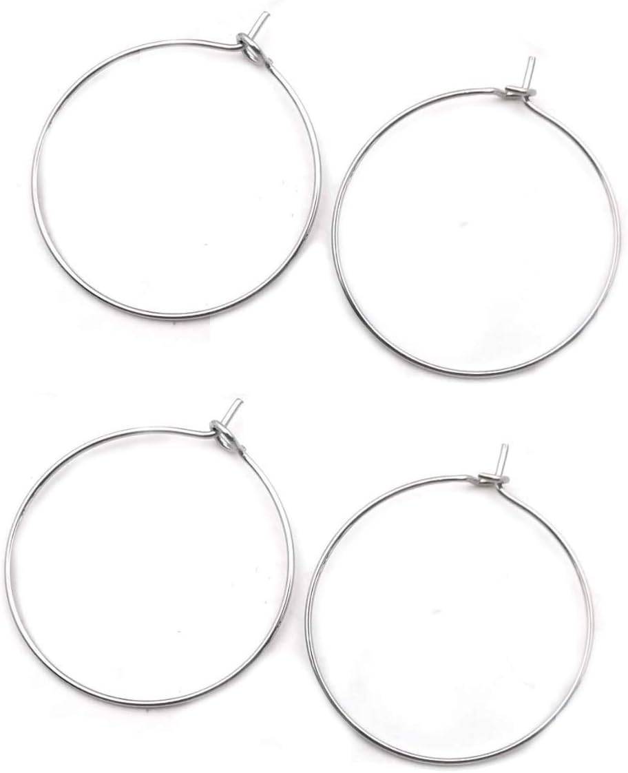 200pcs Adabele 316 Grade Surgical Stainless Steel Hypoallergenic 30mm Round Hoop Earring Findings Supplies for Earrings Pendant Wine Glass Charm Craft Jewelry Making SEF3-3