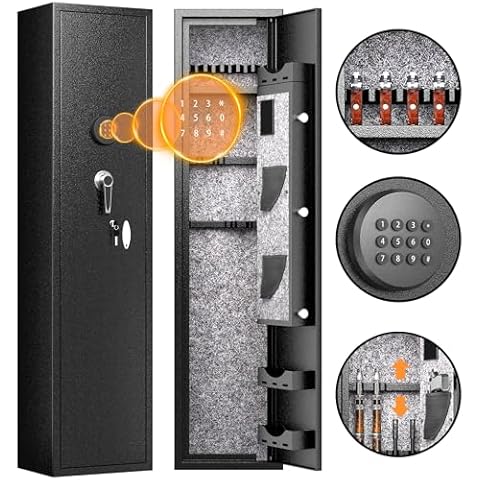 Bonusall 4 Gun Safe,Locking Gun Cabinet with Light, Quick Access Rifle Safe with Digital Keypad,Gun Locker with 3 Adjustable Shelf & Handgun Pockets Cover