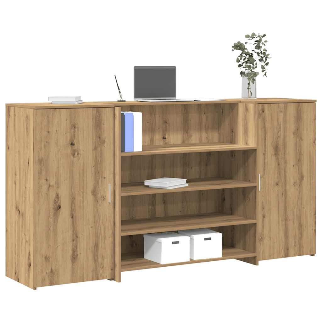 Mesa de recepción de roble Artisan, 200 x 50 x 103,5 cm, material de madera con espacio de almacenamiento y compartimento, mesa de oficina para oficina, oficina en casa, estudio, espacio de