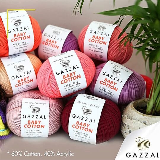 Miniatura 4 de Paquete de 3 (madeja) Gazzal Baby algodón, 60% algodón, 40% acrílico, cada bola de 1.76 onzas (1.76 oz), 180 yardas (541.3 ft), hilo de tejer, hilo