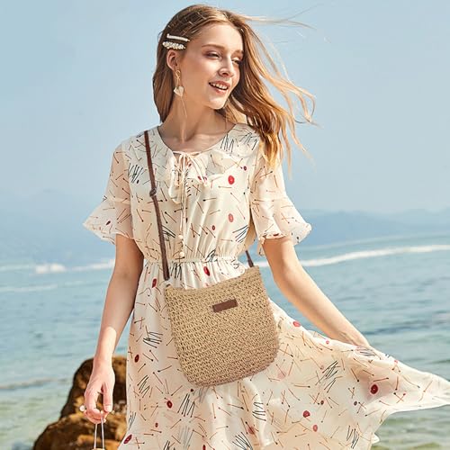 Image of RNIEGA Straw Beach Bag for Women Small Woven Crossbody Bag Summer Mesh Hollow Beachy Purse Shoulder Bag for Vacation