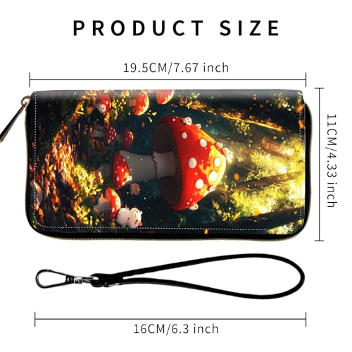 Wallet,Leather Long Wallet Suitable For Ladies And Teenagers - Detachable Wristband + RFID Travel Wallet With Card Slot - Cute Mushroom Forest Cats2
