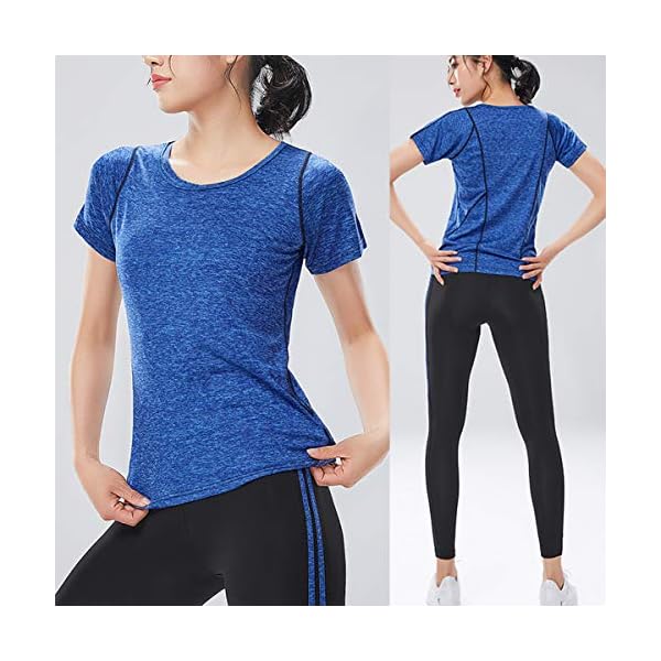 Womens Yoga Gym Suit Tights Sportswear Training Wear Running Suit Fitness Series - 5pcs Set (Large, Blue)