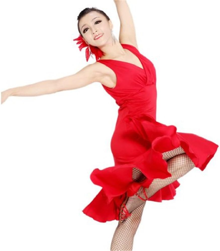 Fashion Sleeveless V-Neck Latin Dance Dress Rumba Skirt One Piece Stage Costume