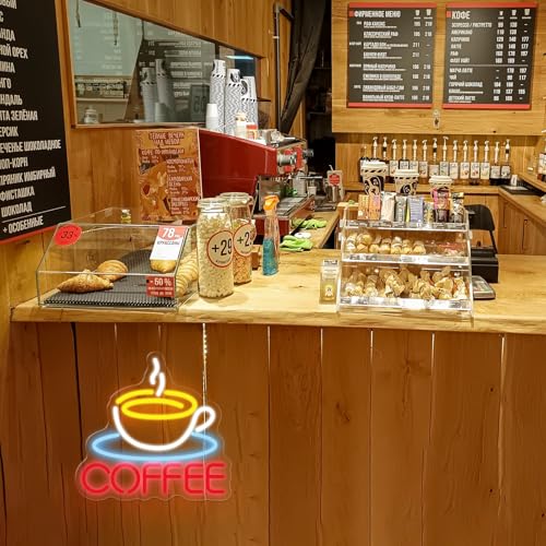 Image of Coffee Sign Coffee Neon Sign Coffee LED Sign, Coffee Bar Neon Sign But First Coffee Neon Sign Coffee Bar Decor for Coffee Shop Home Coffee Lovers Art Wall Decor, 10.2 inch x 9.7 inch