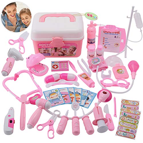 BestGK 45Pcs Doctor Kit for Kids, Pretend Play Doctor Toys, Medical Kit Doctor Play Set with Sturdy Gift Storage Box for Girls/ Boys/ School/ Classroom/ Costume Dress-Up/ Holiday Xmas Gifts