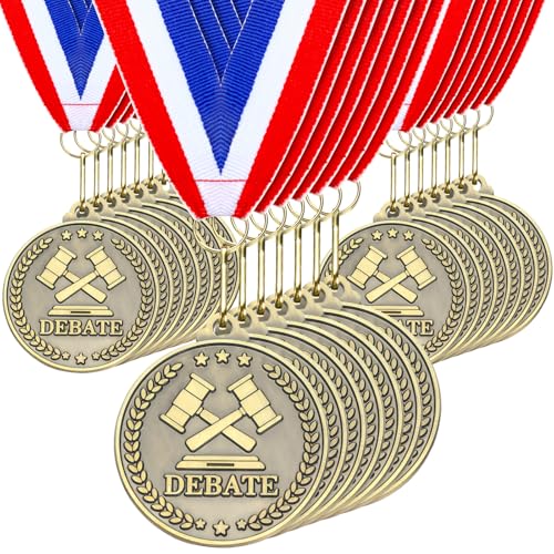 Quelay 30 Pcs 2'' Gold Award Medals Bulk with Ribbons, Debate