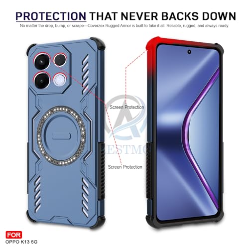 Image of AESTMO Back Case Cover for Oppo K13 5G | Magnetic Case with Built-in Metal Ring | Compatible with MagSafe Accessories | Shockproof Hybrid (PC + TPU) (Blue)