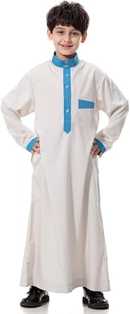 Boys Muslim Stand Collar Long Sleeves Patchwork Ramadan Robe
