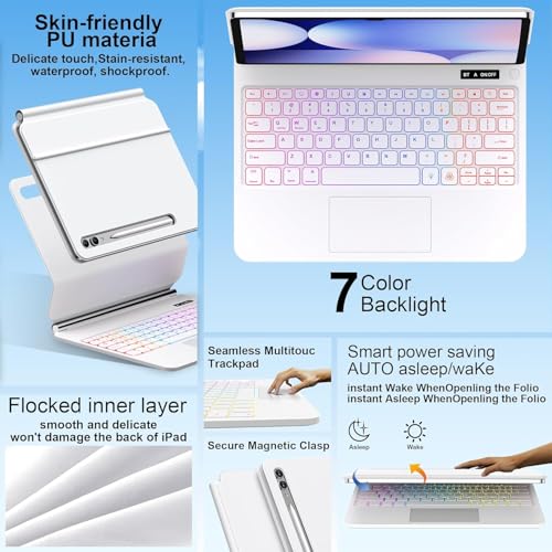 Image of RTSY Magic Style Keyboard for Samsung Galaxy Tab S10 Plus, S10+, S9 Plus, S9+, S9 FE Plus, S8 Plus, S7 Plus (12.4 Inch) with 7-Colors Backlit & Multi Touch Trackpad, Floating Cantilever Design. LED
