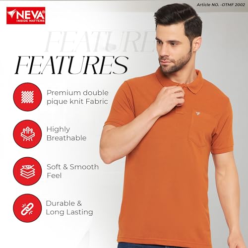 Image of NEVA Men's Regular Fit Half Sleeve Polo Neck T-Shirt with Chest Pocket