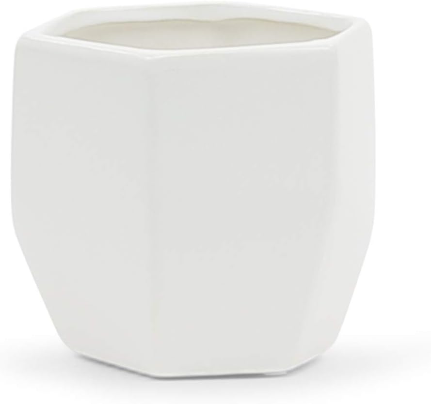 WGV Geometric Ceramic Vase, 4.2"x4.2"H, 5.5"x5"H, 6.3"x6"H, Matte White Hex Flower Pot, Folded Trendy Planter for Wedding Event Office Home Decor, Set of 3 Vases