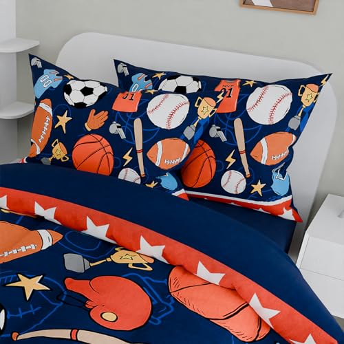 Image of SANDJEST Sports Bedding Sets for Boys, Ultra Soft Microfiber Comforter Bed Set with 3-Pieces, Comforters Sets for Kids Children Boy Bedroom Decor