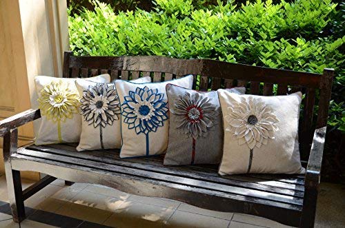 Jwh Handmade Flower Pillow Covers Aesthetic Decorative Throw Pillow 3D Sunflower Accent Pillow Cases Floral Pillowcase Cute Cushion For Couch Bed Bedroom Decor Euro Shams 18X18 Inch White Grey #TOP7