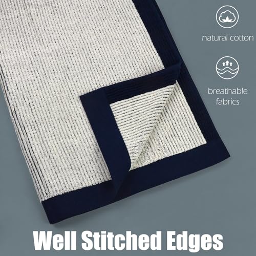 Cleanbear Fluffy Bath Towels For Bathroom, Shower Towel Set Of 2, Jacquard Weaved Soft Cotton Towels Navy-Blue thumb #5