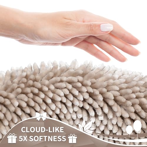 Image of Yimobra Long Bathroom Rugs Runner 55x24 Inch, Extra Thick Soft Absorbent Chenille Bath Mat, Non Slip Machine Washable, Quick Dry Bath Rugs for Bathroom Floor, Tub and Shower, Khaki