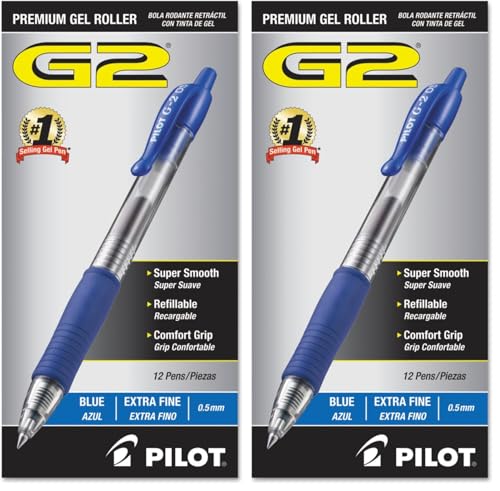 Image of PILOT G2 Premium Gel Roller Pens,Extra Fine Point 0.5 mm,Blue Ink Pens Extra Fine Point,- Ideal for School,Journaling,and Office Writing,12 Count (Pack of 2)