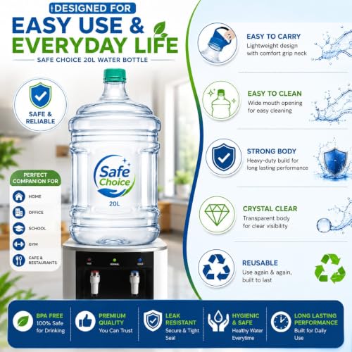Image of Plastic Water Bottle - 20L, Mineral Water Dispensers Jar | Drinking Water Can | Big Water Bottle BPA Free Water Bottle Large Container Without Thread Cap (Transparent)
