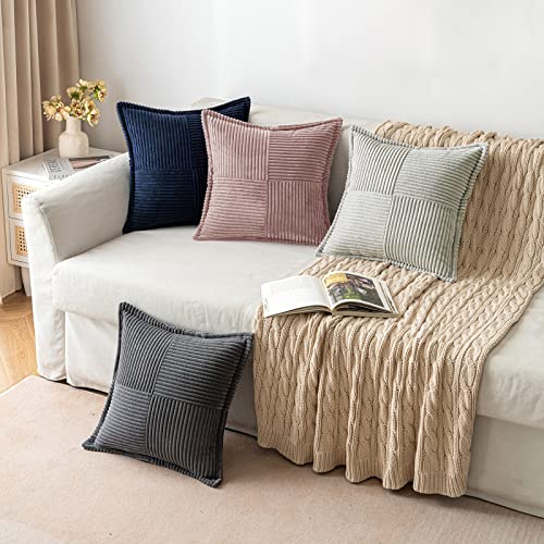 Image of MIULEE Spring Decorative Throw Pillow Covers for Couch Bed Livingroom 18x18 Inch Set of 2 Blush Pink Boho Accent Throw Pllows Broadside Striped Patchwork Soft Corduroy Pillowcases Valentine Decor