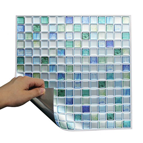 Beaustile Decorative Tile Stickers Peel Stick Backsplash Fire Retardant Tile Sheet (Sapphire Blue) (5pcs)