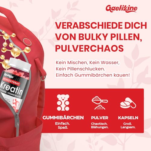 Bonbons Gélifiés à la Créatine Monohydrate 5000mg, Créatine à Haute Dose avec Taurine, Vitamines B12 et B6, Alternative aux Capsules et Poudres de Créatine, Végétalien, 60 Unité (Lot de 1) – Image 5