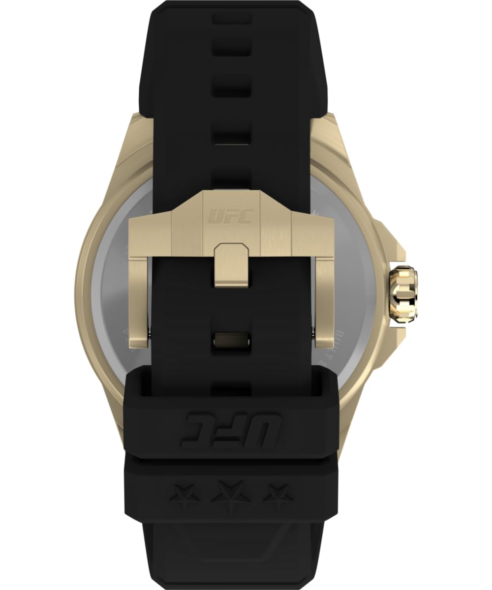 Timex Reloj Hombre UFC Prospect Men's Silicone Caja de Acero Dorado Movimiento de Cuarzo Esfera Negro Correa Silicona Negro con Cierre Hebilla Normal 5 ATM