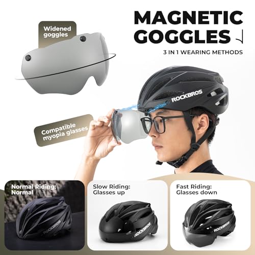 Rockbros Fahrradhelm für Erwachsene mit Visier und Magnetbrille