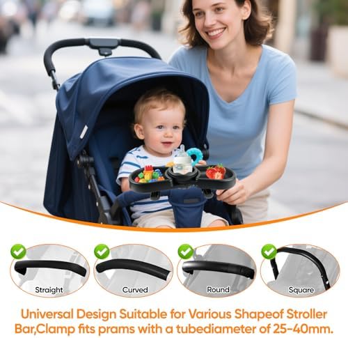 OGNWFUNK Snack Tray Compatible with Baby Jogger City Mini GT2 – BPA-Free 3-in-1 Stroller Snack Tray Attachment with Deep Cup Holders, Easy Installation, Fits Inward-Curved Handlebars — view 4