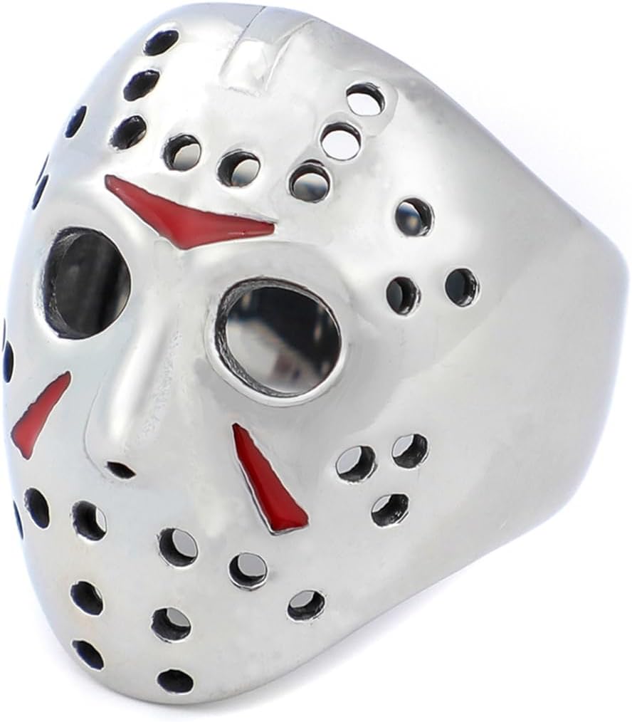 WaliahJason Mask Ring Stainless Steel Rings for Women Mens Jason Ring Perfect Gifts for Halloween,Size 7-13,Fashion Punk Rings Jewelry Decorations