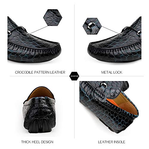 Men's Leather Driving Moccasin Crocodile Printed Slip-on Softsole Dress Shoes3