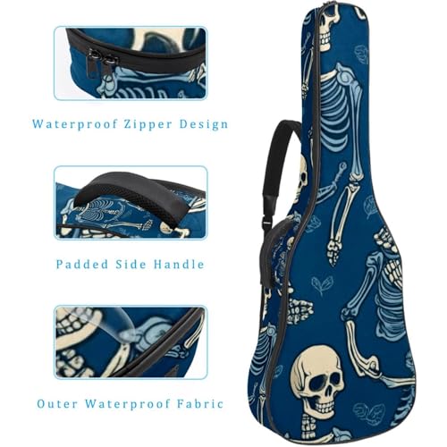 Sac dos guitare acoustique étanche crâne bleu rétro à double sangle