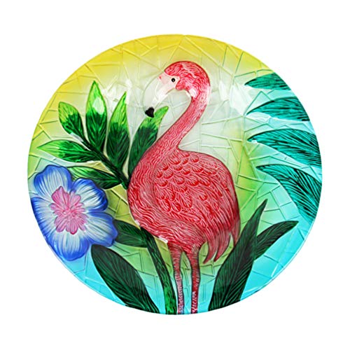 HONGLAND Outdoor Glass Birdbath Flamingo Bird Feeder Bowl with Metal Stand for Garden,Lawn,Backyard,Porch - Thumbnail 6