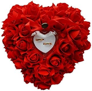 FakeFace Romantic Wedding Ring Pillow,Heart Shaped Gift Ring Box Pillow Cushion Romantic Satin Rose Wedding Ring CushionJewelry Box Cushion Bearer for Beach Wedding Party Ceremony Wedding Favours