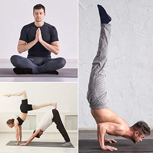 Grpskcos Non Slip Socks For Men House Socks With Grips 3 Pairs Anti-Skid Yoga Pilates Tile Wood Floors Hospital Slipper Socks (01 Black+Gray+Navy Blue, 10-13) #TOP2