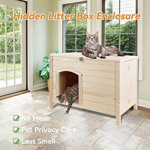Petsfit Large Cat Litter Box Furniture Hidden,No Tools Required Assembly,Cat Washroom Furniture With Top Opening,Wooden Pet House End Table,Folding Litter Box Enclosure,35.5L X 23.5W X 27H Inches #TOP2