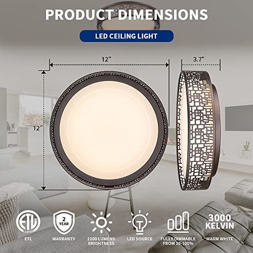 Vicnie 12 Inch Flush Mount Ceiling Light, Dimmable Hallway Light Fixtures, 15W 3000K Warm White,Oil Rubbed Bronze Finished #TOP1