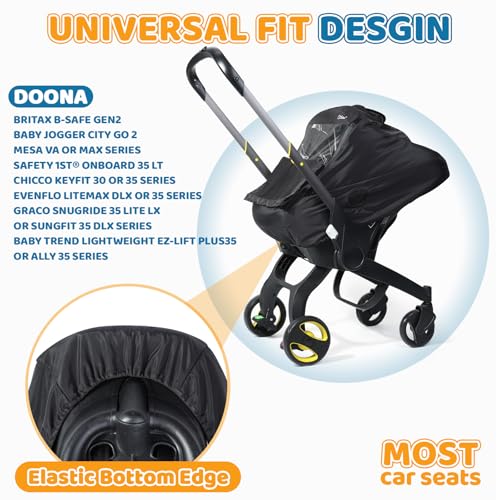 Orzbow Winter Regenschutz Babyschale, Universell Autositzbezug für Babys mit Transparente Reißverschluss Fronttür, Seitliche Maschenlöcher, Maschinenwaschbar, Schwarz