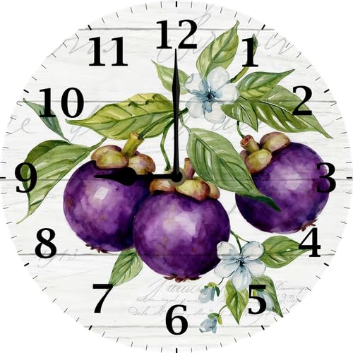 Mangosteen - Reloj de pared de 12 pulgadas, silencioso, redondo, de madera, funciona con pilas, sin tictac, creativo reloj decorativo para niños, sala de estar, dormitorio, oficina, cocina