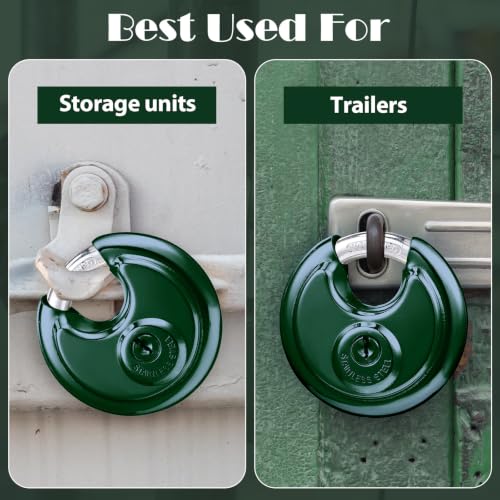 Image of Chumia 16 Pack Padlocks Keyed Alike, Stainless Steel 2-3 /4 inch Wide, 3 /8 inch Shackle Disc Locks for Outdoor, Storage Units, Garages, Gym Lockers(Dark Green)