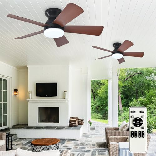 Image of Depuley 35-Inch Ceiling Fan with Light: Walnut 5 Blade Low Profile Small Fans for Kitchen Bedroom - Flush Mount Ceiling Fan for Indoor /Outdoor with Remote Control Reversible Timer - 2 Packs