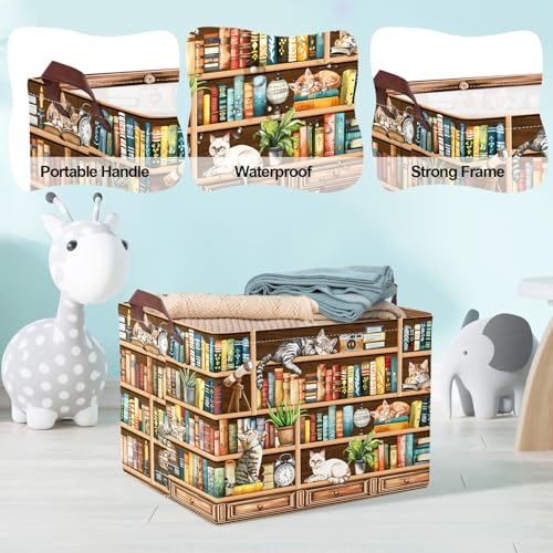 Image of Clastyle Cat Book Shelf Basket for Reading Room Collapsible Toy Gift Kid Storage Basket Baby Clothes Organizer Nursery Bin