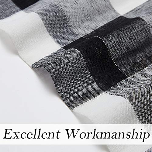 Amzdecor Buffalo Plaid Curtains Farmhouse Panels Black White Linen Textured Sheer Check Rod Pocket Rustic Window Treatment Sets For Living Room Bedroom,2 Panels,40''X84'',Black And White #TOP4