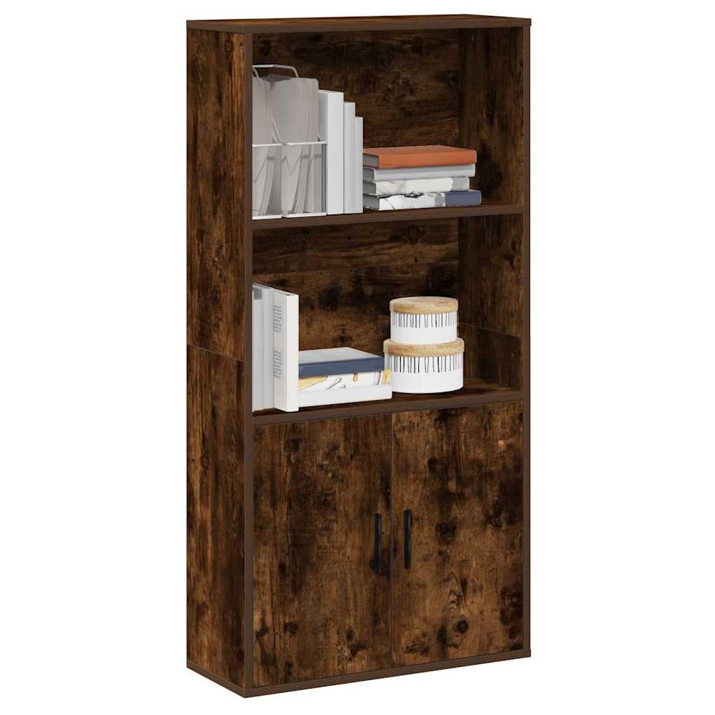 Regał na książki dąb wędzony 60 x 24 x 120 cm, materiał drewnopochodny z drzwiami i miejscem do przechowywania do salonu, gabinetu, korytarza, biblioteki, przechowywania, ścianka działowa