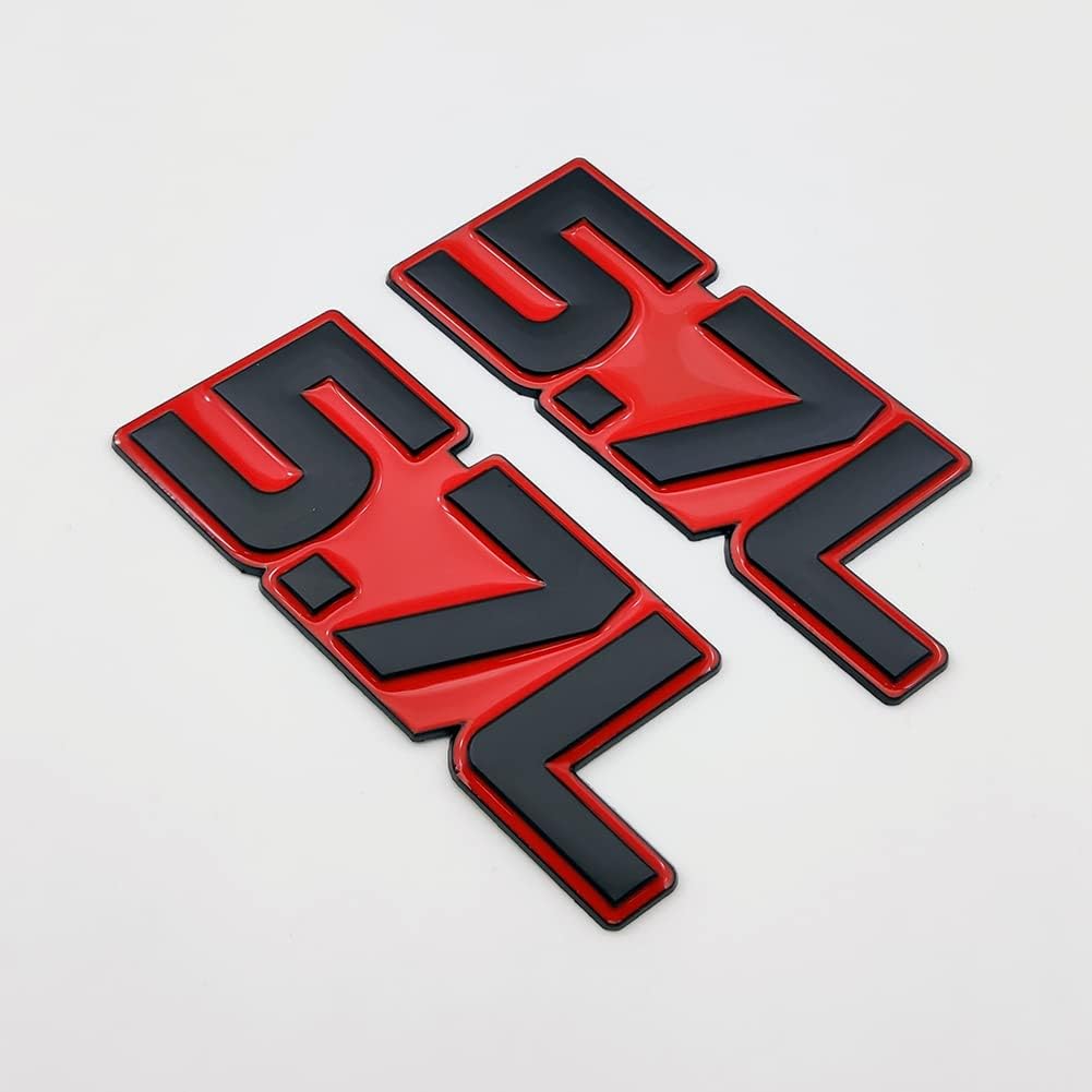 2X Metal 5.7L Logo Emblem Premium 3D 5.7 Badge Car Door Fender Sticker Side Wing Decal Auto Trunk Replacement for Universal Vehicle (5.7L,Black&Red)