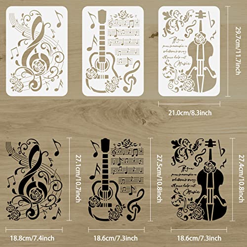 FINGERINSPIRE 3PCS Music Notes Stencil Set, 21x29.7cm Plastic PET Stencil for Guitar Cello, Musical Score - Image 2