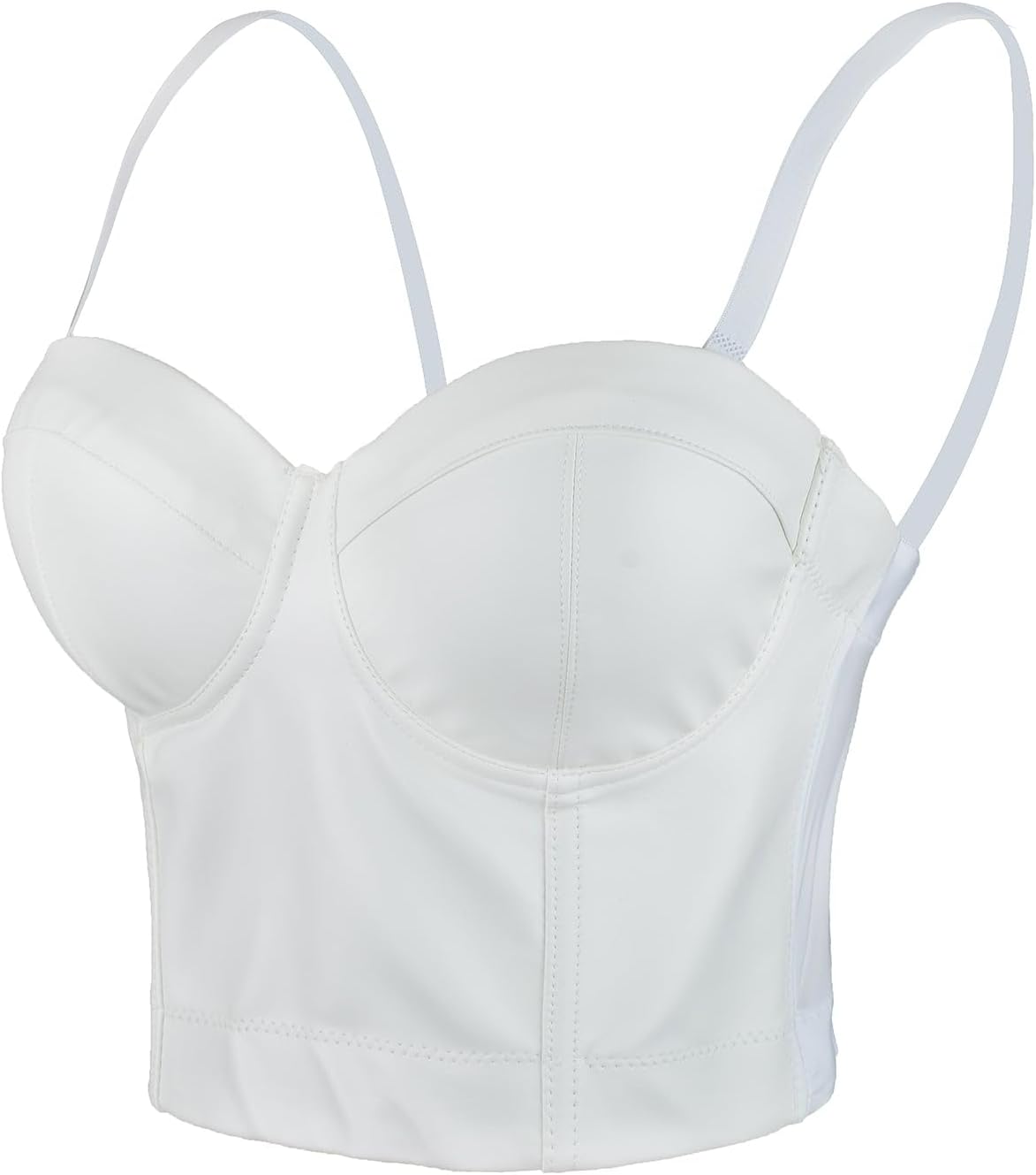ELLACCI PU Leather Bustier Crop Top Push Up Club Party Women's Corset Top Bra White