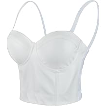 ELLACCI PU Leather Bustier Crop Top Push Up Club Party Womens Corset Top Bra White