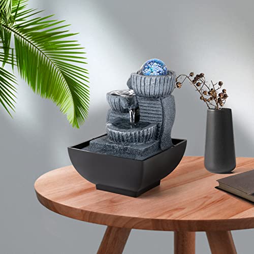 Dyna-Living Tabletop Water Fountain Indoor Relaxation Water Fountains Feng Shui Waterfall Fountain With Lights For Home Living Room Office Decor #TOP6
