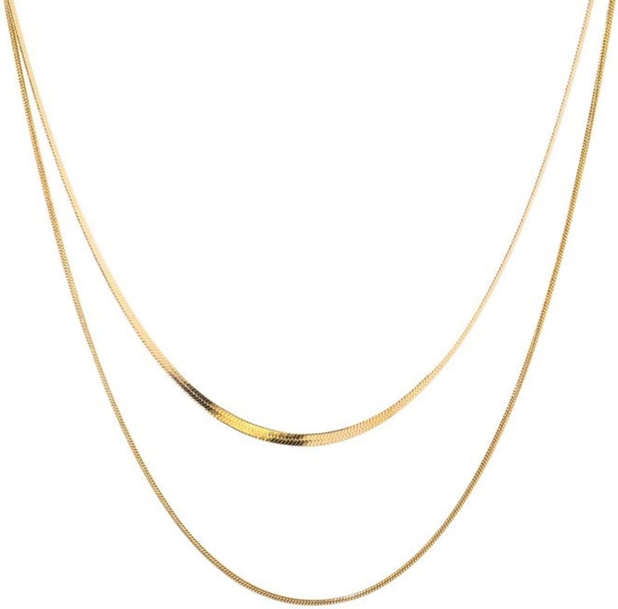 Gold Necklaces for Women Gifts - 14K Gold Plated Necklace for Women Necklaces for Her Tiny Fashion Jewelry for Teens，for Women Friends Jewelry Gifts，Necklace Gold Jewelry Birthday Gifts (Double layered snake bone necklace)